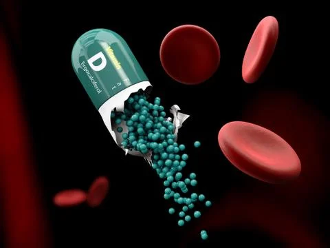 Illustration of Vitamin D Capsule dissolves in the stomach Stock Illustration