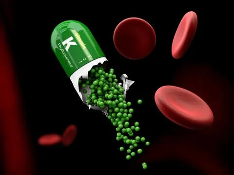 Illustration of Vitamin K Capsule dissolves in the stomach Stock Illustration