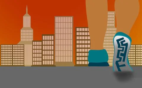 Illustration of a Walking feet with patterned socks, in the city full of towe Stock Illustration