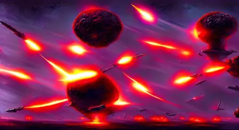 Illustration of a war with exploding bombs and missiles flying in the sky 스톡 일러스트