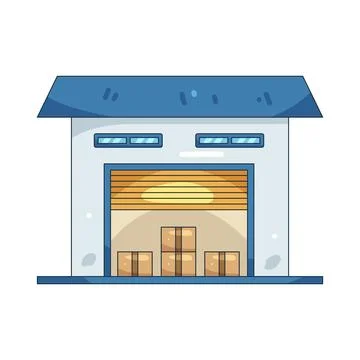 Illustration of warehouse building with boxes Ilustración de archivo