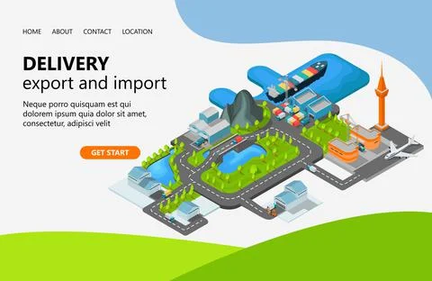 Illustration of a warehouse map at the port Suitable for landing page, flyers Stock Illustration