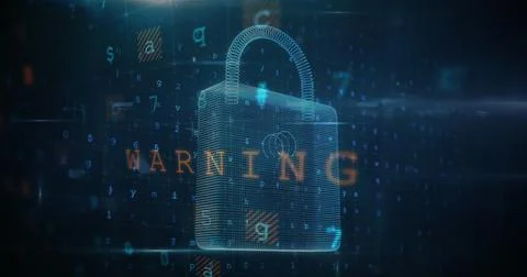 Illustration of warning text with padlock, multiple numbers and letters against Illustrazione stock