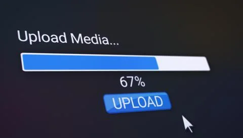 Illustration of a website with a blue upload button. Stock Illustration