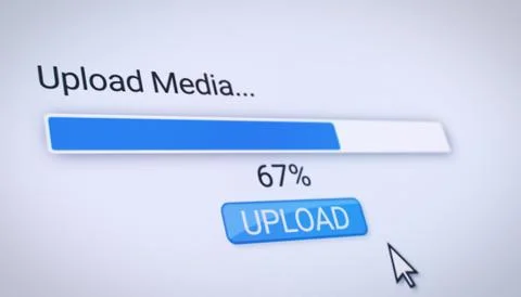 Illustration of a website with a blue upload button. Stock Illustration