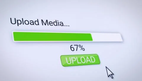 Illustration of a website with a green upload button. Stock Illustration