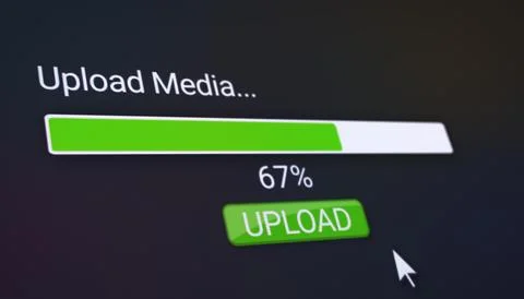 Illustration of a website with a green upload button. Stock Illustration