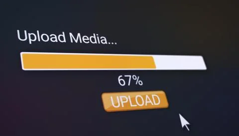 Illustration of a website with a orange upload button. Stock Illustration