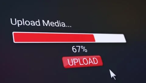 Illustration of a website with a red upload button. Stock Illustration