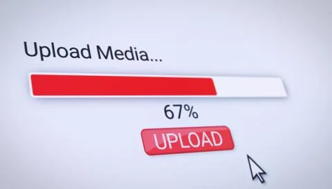 Illustration of a website with a red upload button. Stock Illustration