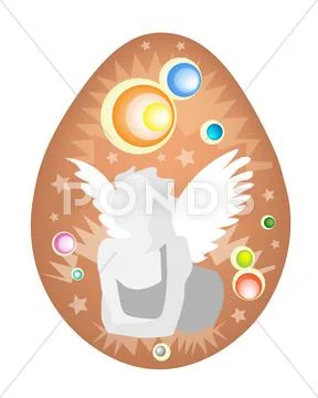 An Illustration of White Angel Painted on Easter Egg Stock Illustration