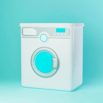 Illustration of a white front loading washing machine. 3d ender Stock Illustration