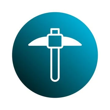 Illustration of a white pickaxe icon on a blue circular background concept .. Illustrazione stock