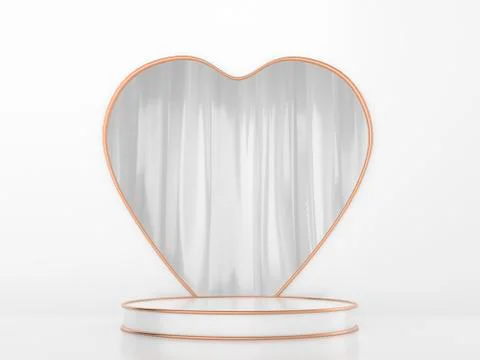 Illustration of a white podium with gold elements on a heart background. Mono Illustrazione stock