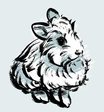 Illustration. A white rabbit on an isolated background. Drawing in the style of Illustrazione stock