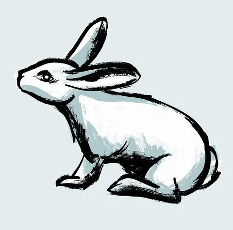 Illustration. A white rabbit on an isolated background. Drawing in the style of Stock Illustration