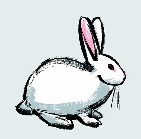Illustration. A white rabbit on an isolated background. Drawing in the style of Illustrazione stock