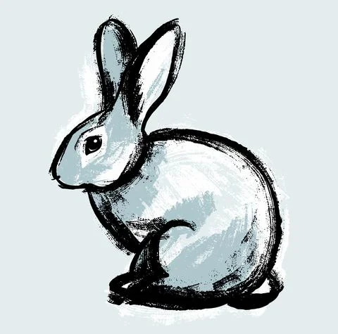 Illustration. A white rabbit on an isolated background. Drawing in the style of Stock Illustration