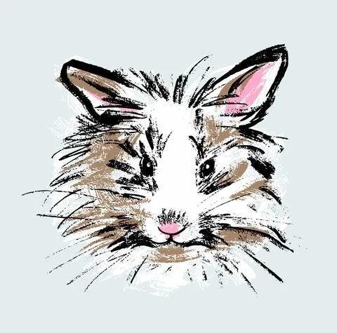 Illustration. A white rabbit on an isolated background. Drawing in the style of Stock Illustration