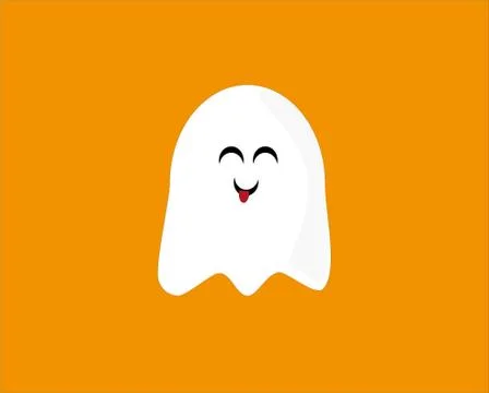 Illustration of a white silly ghost icon isolated on an orange background Stock Illustration