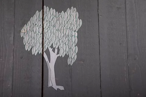 Illustration of white tree on dark black wooden background Stock Illustration