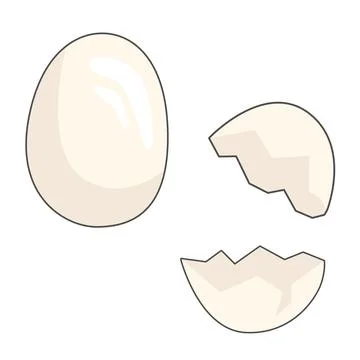 Illustration of a whole egg alongside two halves of a cracked eggshell on a.. Stock Illustration
