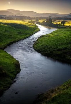Illustration of a winding river in a meadow Stock Illustration