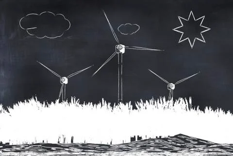 Illustration windmill painted on a blackboard Stock Illustration