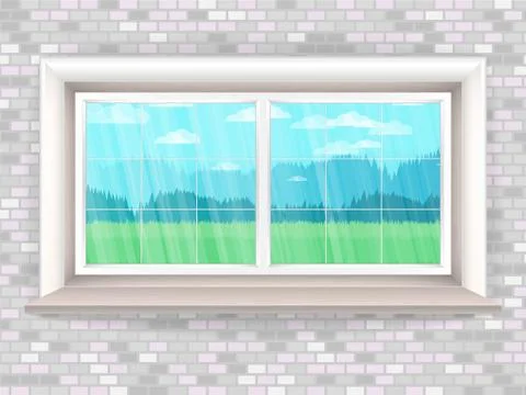 Illustration with window in realistic style. Stock Illustration