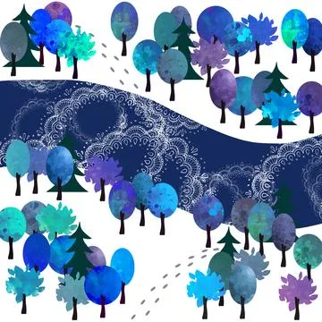 Illustration with a winter forest Stock Illustration