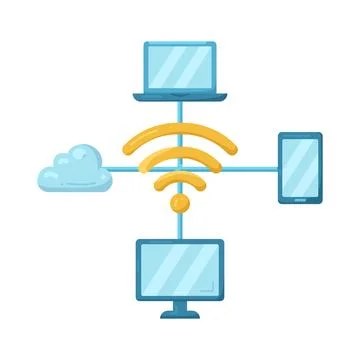 Illustration of Wireless Network Connecting Devices 스톡 일러스트