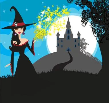 Illustration of witch casting curse Stock Illustration