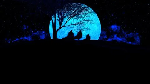 Illustration of Wolf howling during full blue moon night Stock Illustration