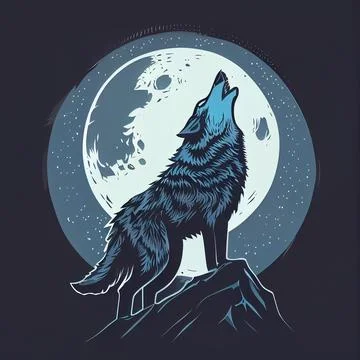Illustration of a wolf howling at the moon Illustrazione stock
