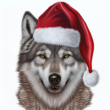 Illustration of a wolf with Santa hat Stock Illustration