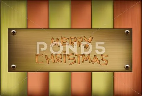 Illustration of wooden plaque with merry christmas text Stock Illustration