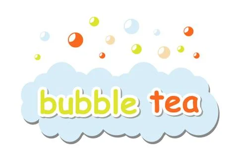 An illustration of the words "bubble tea" inside a cloud with bubbles floatin Stock Illustration
