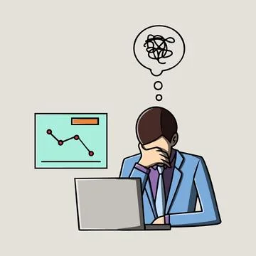 Illustration of a worker feels stressed due to declining performance Stock Illustration