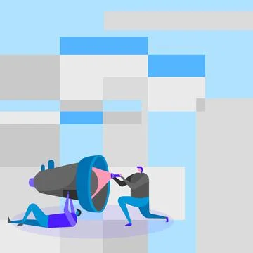 Illustration Of Workers Helping Each Other Using Flashlight To Fix Broken 스톡 일러스트