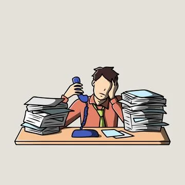 Illustration of workers overwhelmed by piles of documents Stock Illustration