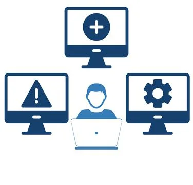 Illustration of a working with computer on white background. Illustrazione stock