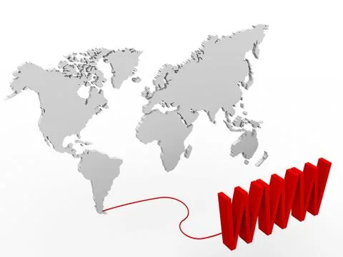 Illustration of a world map connected to a www sign Stock Illustration