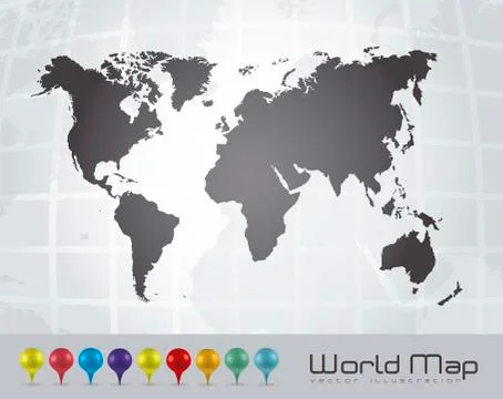 Illustration of world map with pointers to find places and sites, illustrations Stock Illustration