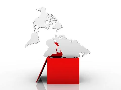 Illustration of a world map in a red box Stock Illustration