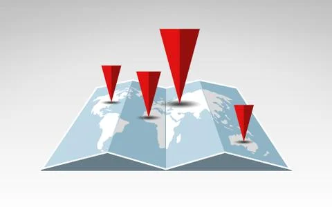 Illustration of world map with red pointers Stock Illustration