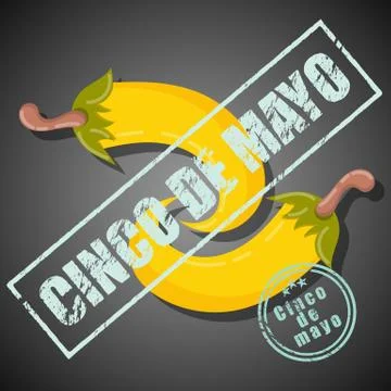 Illustration of a yellow chili pepper with a rectangular and a round seal on Stock Illustration