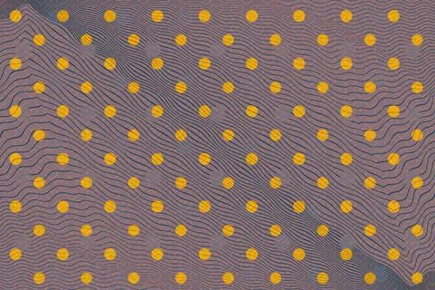 Illustration of yellow gradient dot patterns and heart shapes on dark background Stock Illustration
