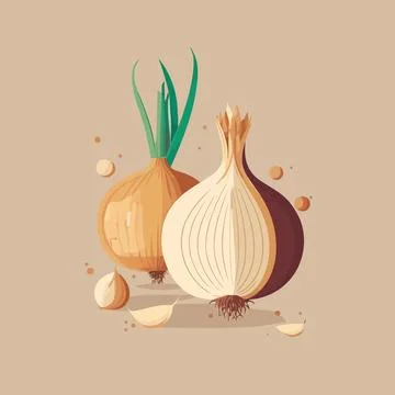 Illustration of Yellow onion with fresh green sprout vector Flat simple desig Stock Illustration