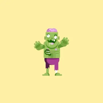 Illustration zombie character with brains for halloween in a flat style Stock Illustration