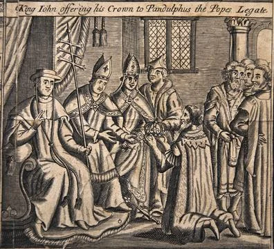 Illustrations from a 1583 edition of Foxe's Book of Martyrs, showing King John Stock Illustration